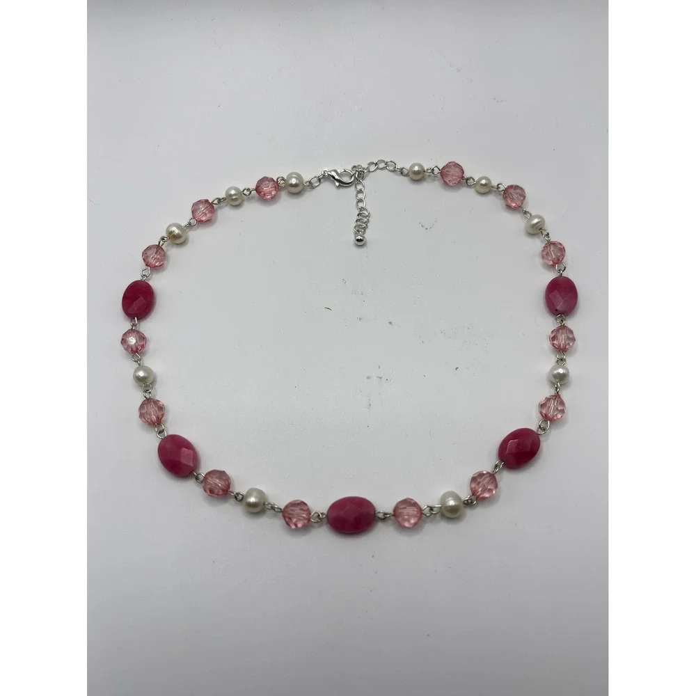 Sonoma‎ Life Style Pink Beaded Pearl Necklace Silver Tone Adjustable 16 Inch